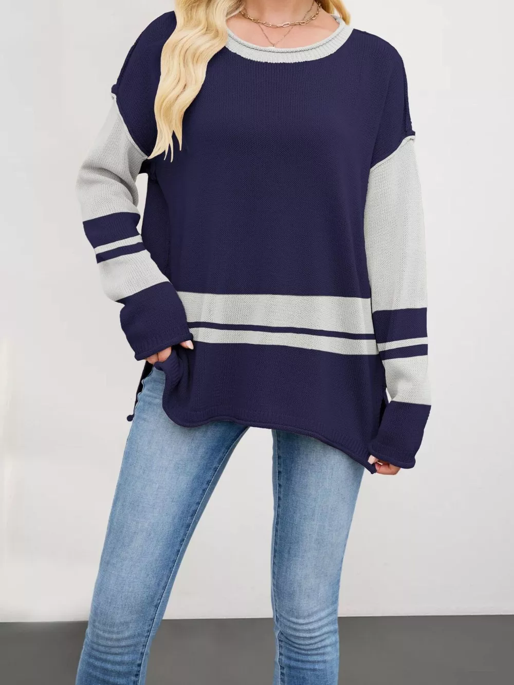 Striped Dropped Shoulder Sweater, image 11