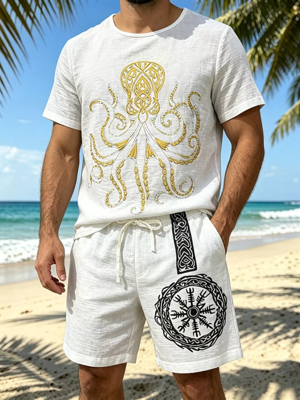 Men's Full Size Round Neck Tee and Shorts Set Plus Size, image 13