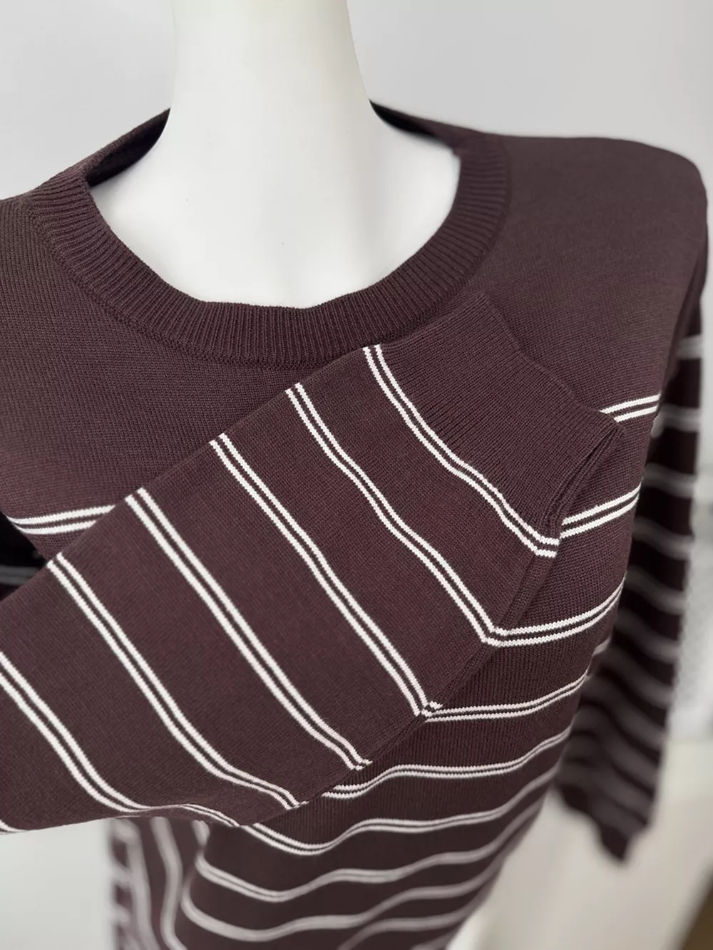 Classic Striped Crewneck Knit Top with Layered Sweater Detail, image 30