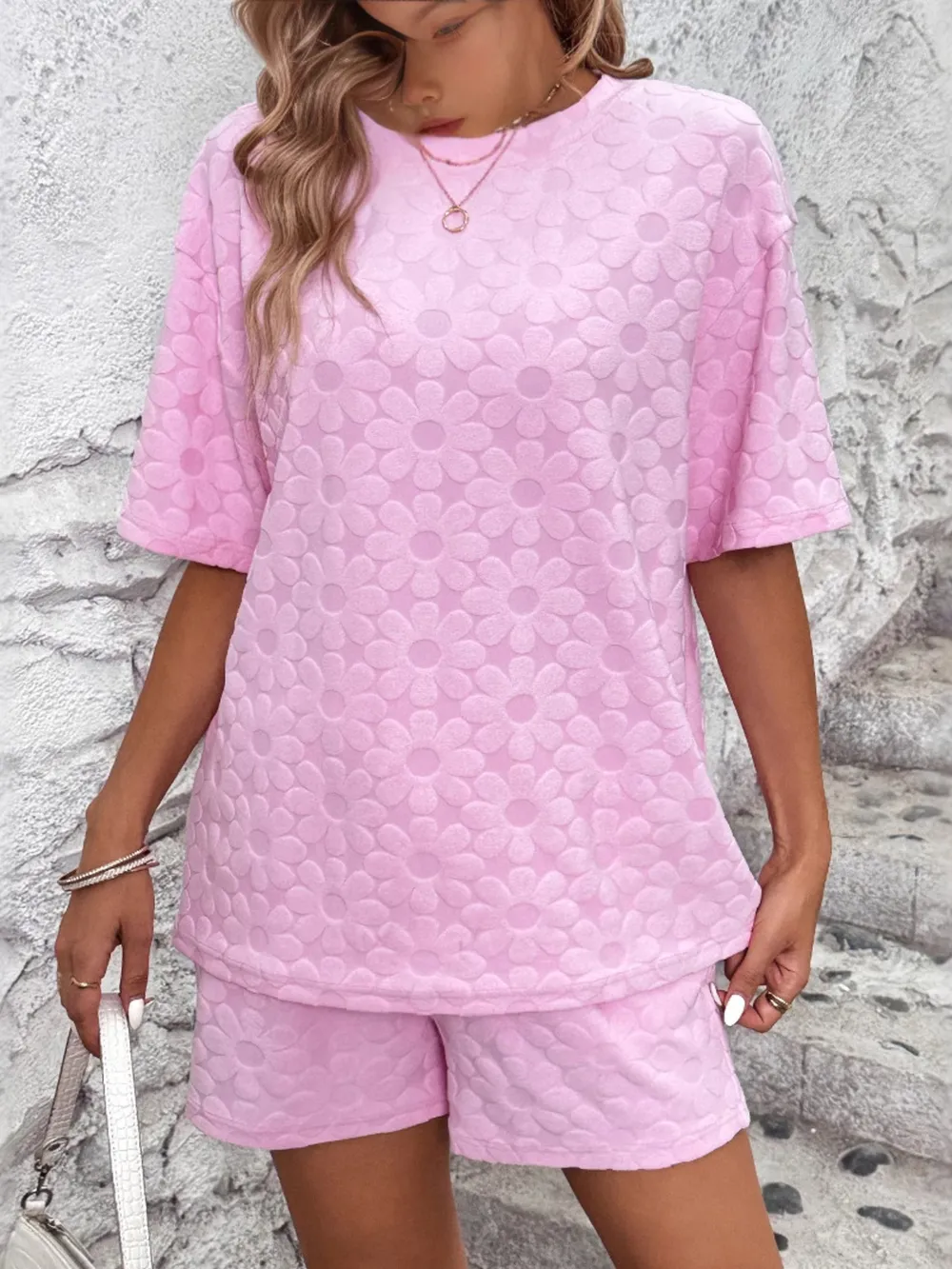 Flower Round Neck Top and Shorts Lounge Set, image 5