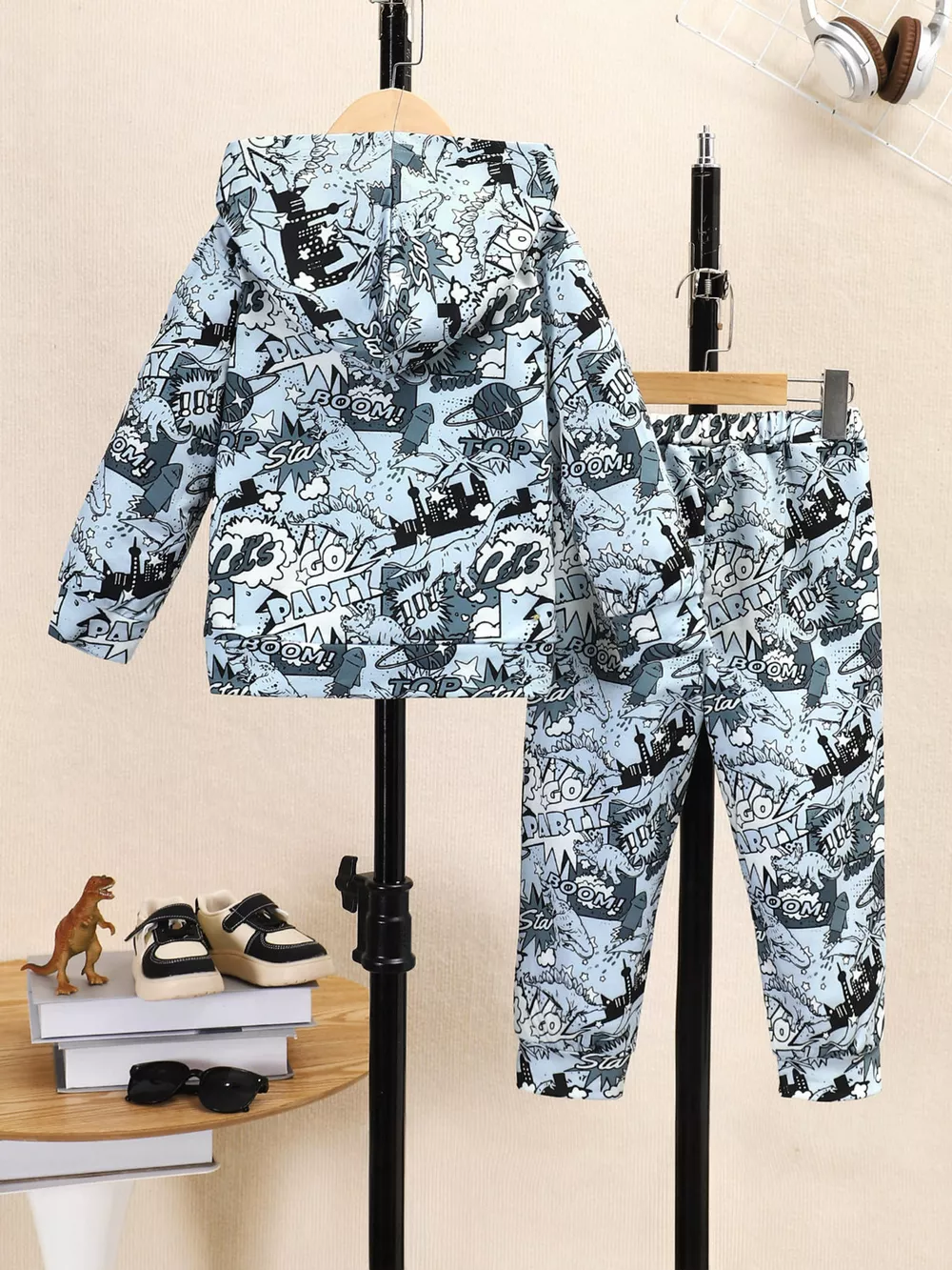 Children's Dinosaur Print Hoodie and Pants Set, image 2
