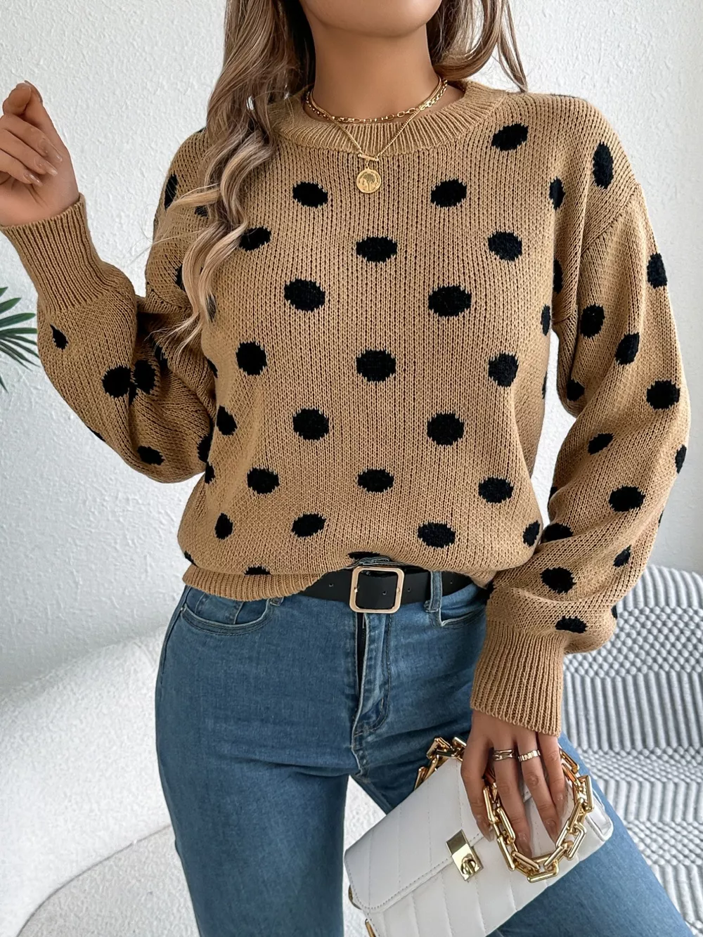 Polka Dot Round Neck Sweater, image 7