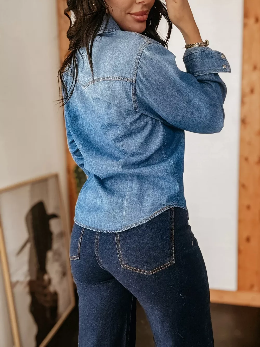 Washed Button Down Denim Shirt, image 4