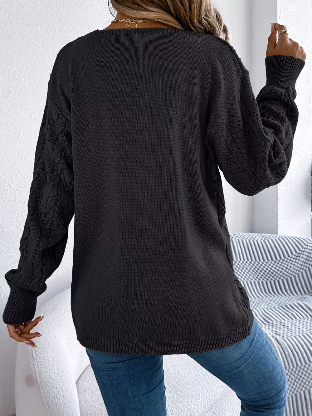 Openwork Open Front Long Sleeve Cardigan, image 18