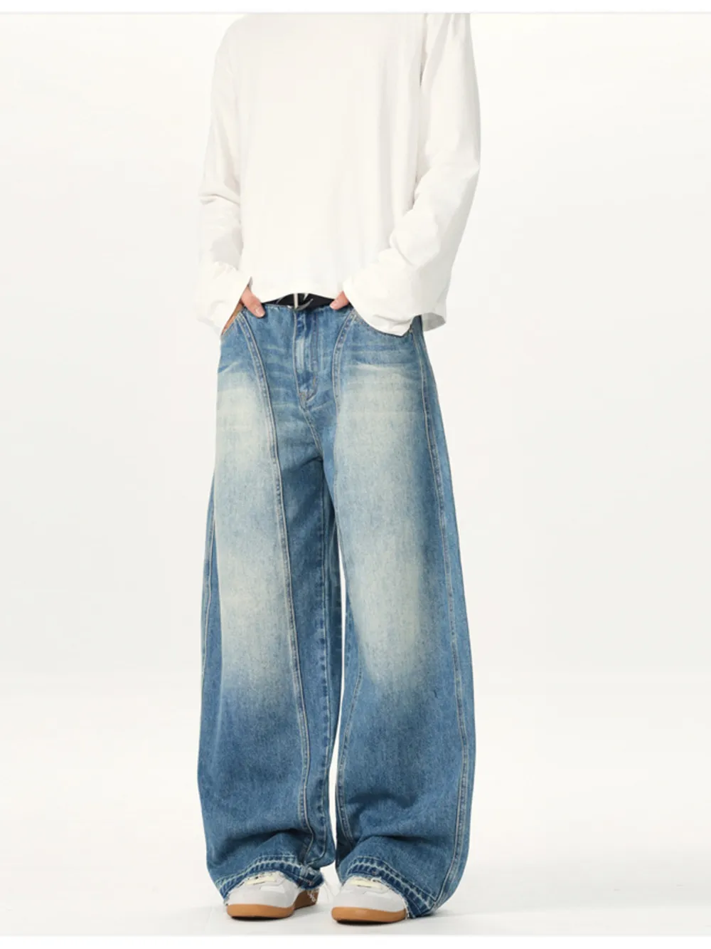 Men's Washed Wide Leg Jeans, image 4