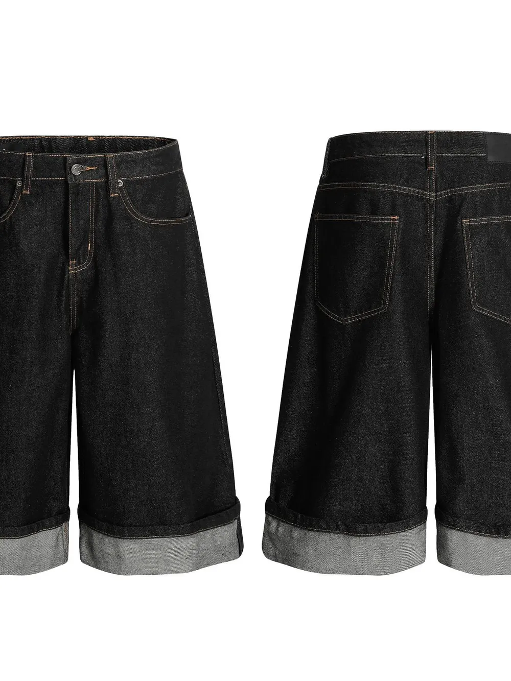 Men's Baggy Denim Shorts with Cuffed Hem, image 4