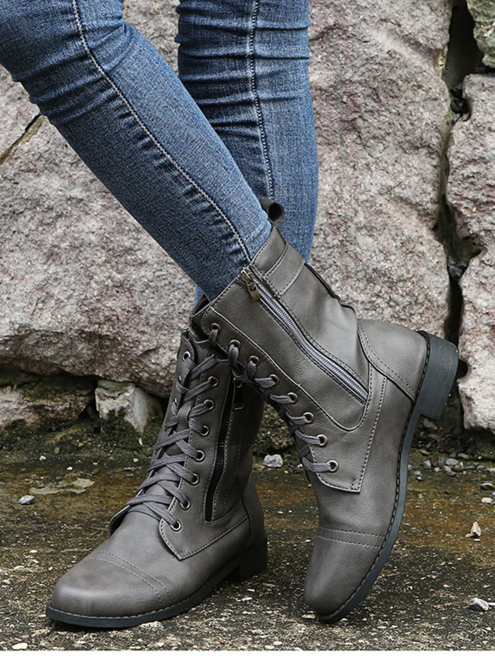 Lace-Up Boots with Side Zipper, image 4