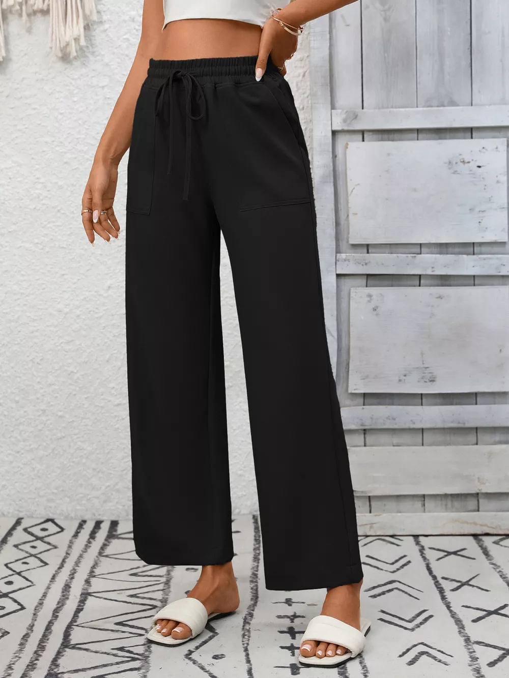 Casual Drawstring Wide Leg Pants, image 5