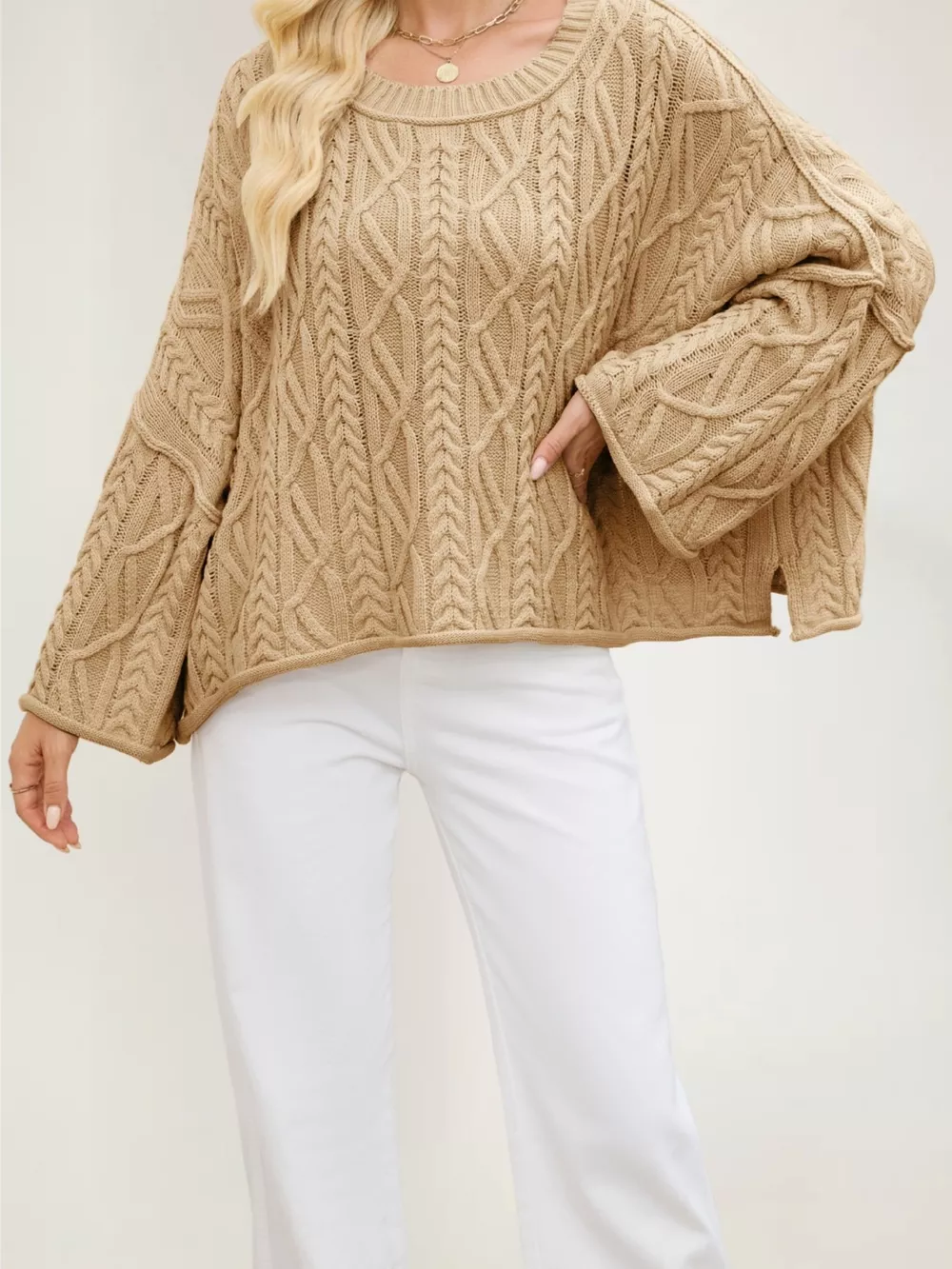 Cozy Cable Knit Drop Shoulder Oversize Sweater, image 2