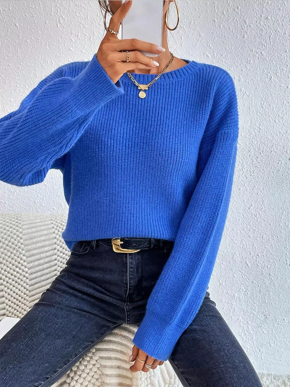Ribbed Knit Dropped Shoulder Sweater, image 5