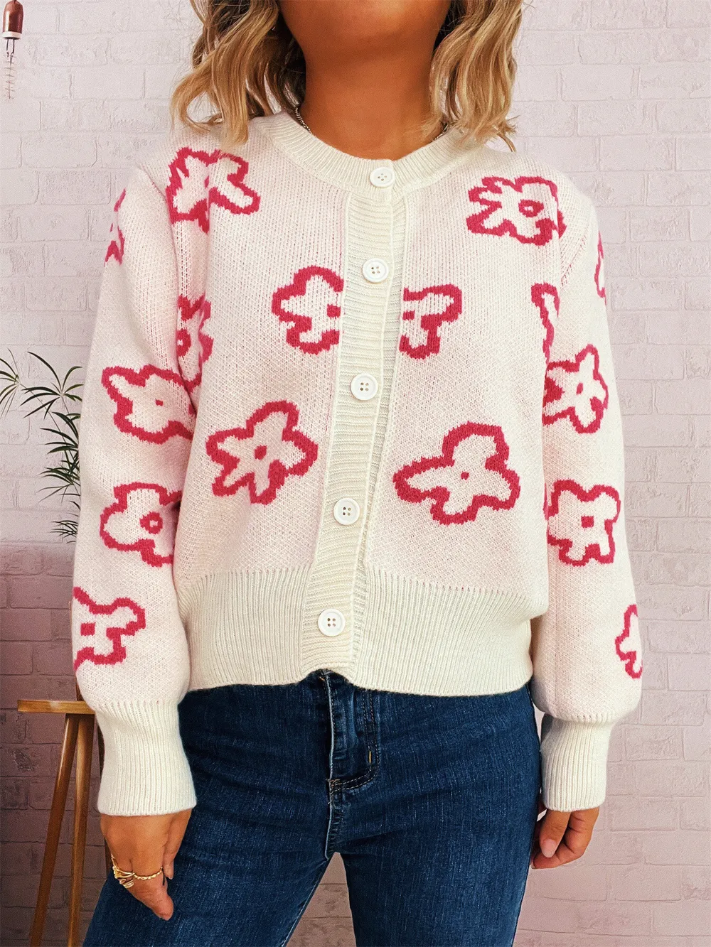 Floral Pattern Button-Up Cardigan, image 7