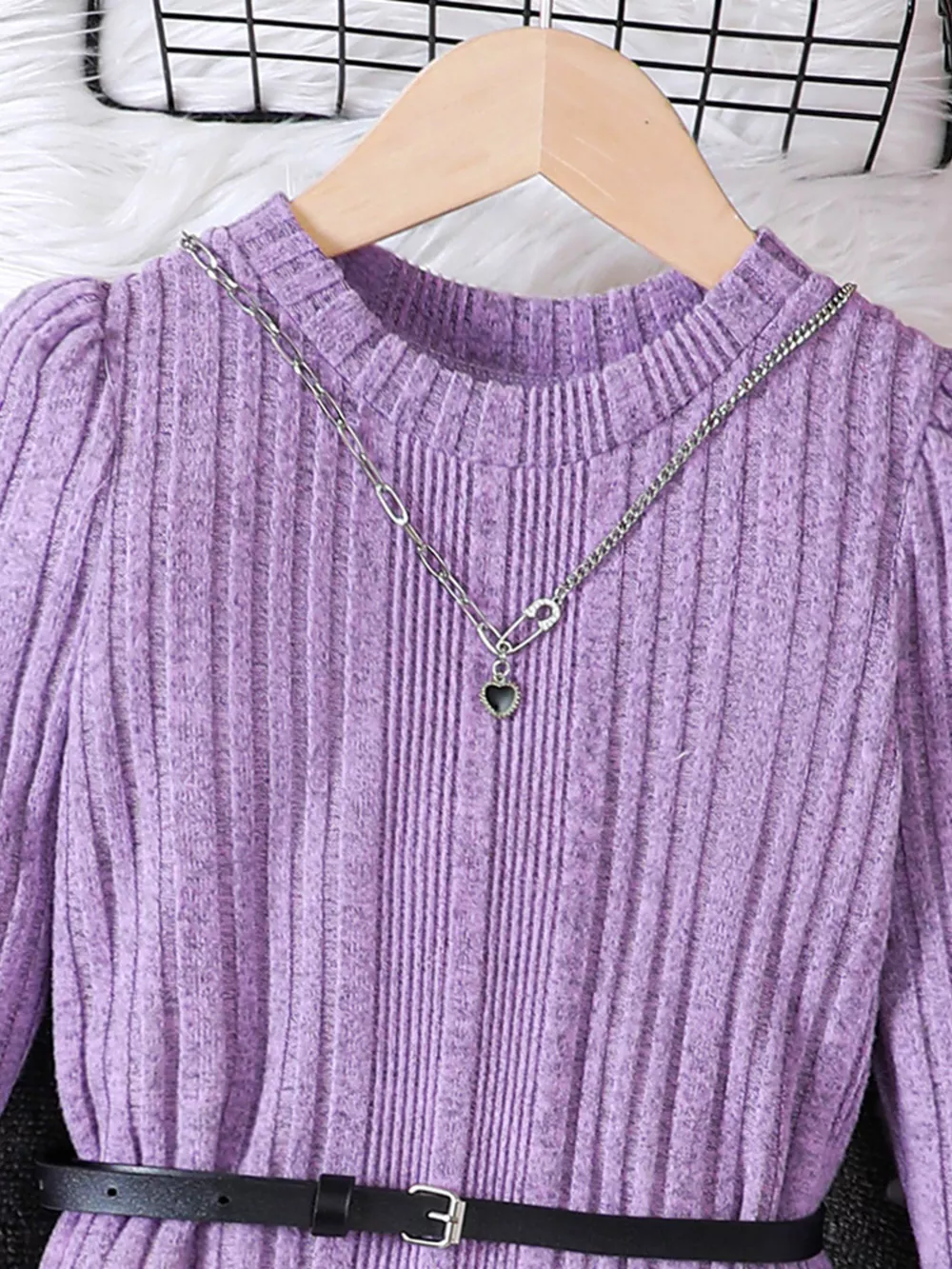Children's Ribbed Knit Long Sleeve Dress, image 4