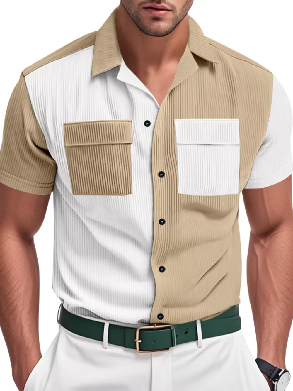 Men's Full Size Two-Tone Textured Short Sleeve Shirt Plus Size, image 13