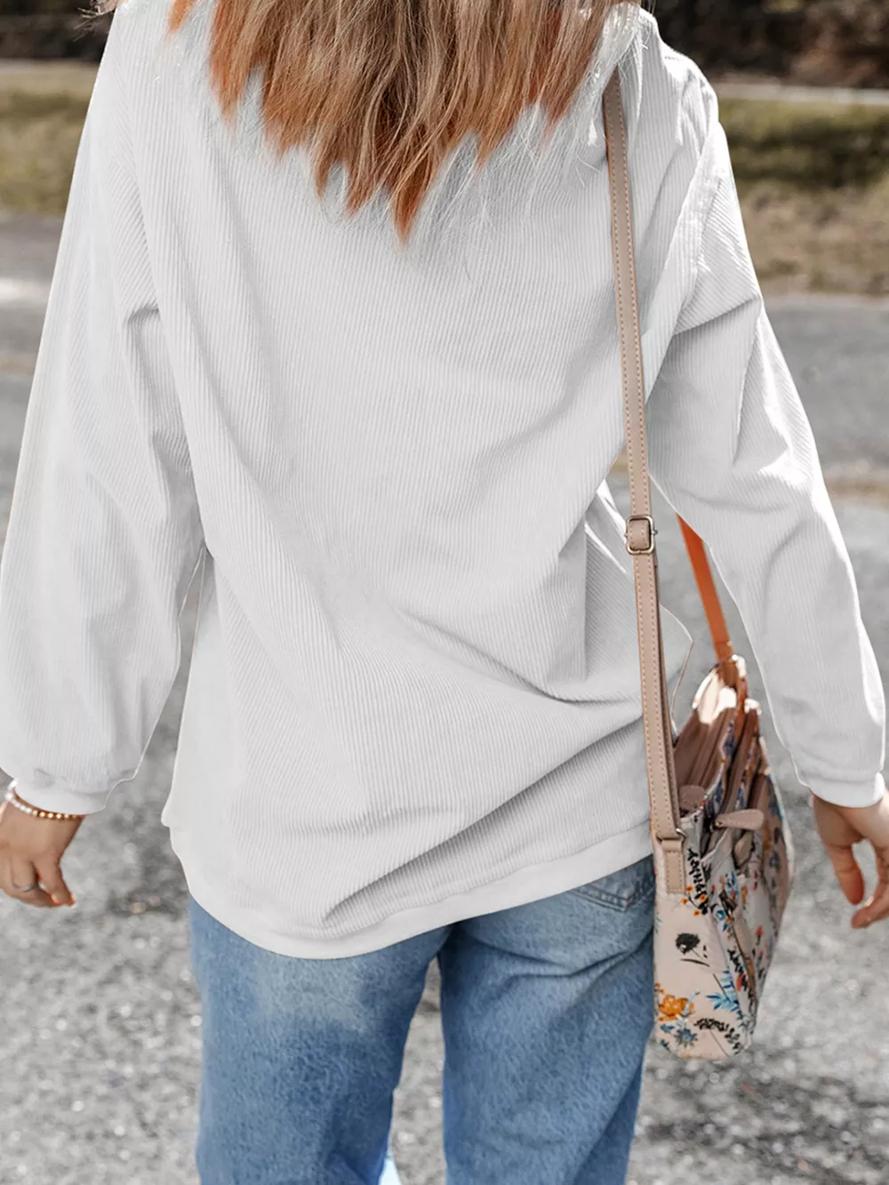 Christmas Leafy Boot Printed Corded Rib Drop Shoulder Sweatshirt, image 4
