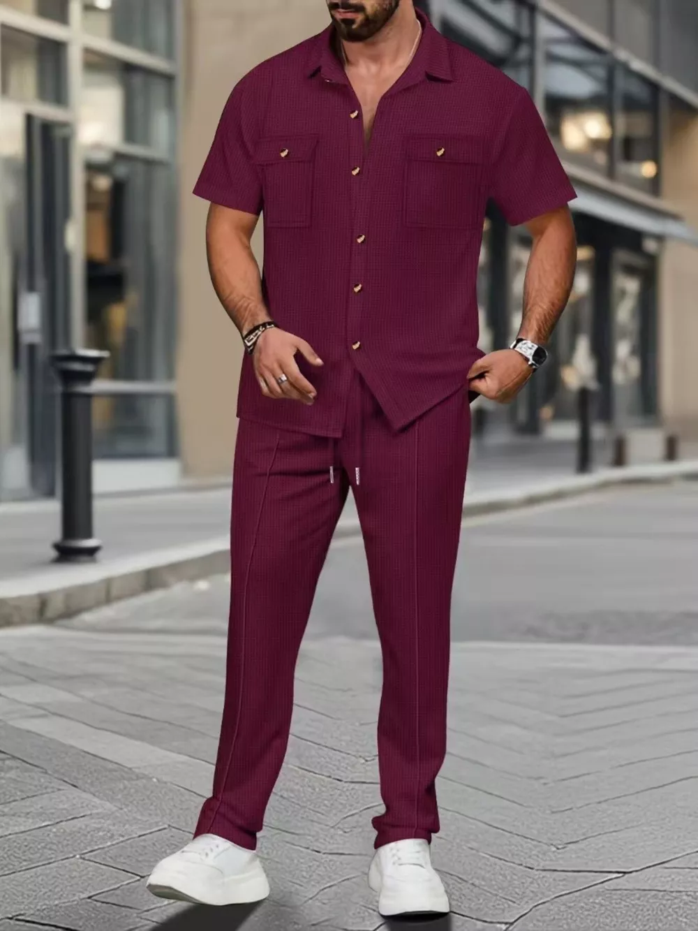 Men's Full Size Casual Short Sleeve Shirt and Pants Set Plus Size, image 7