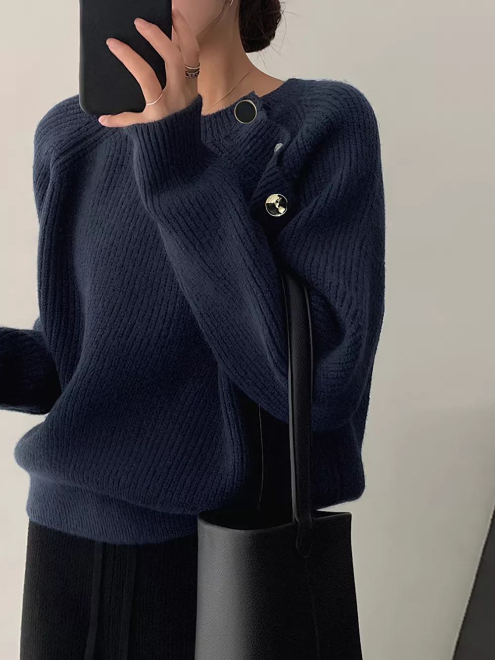 Button-Decorated Round Neck Sweater, image 7