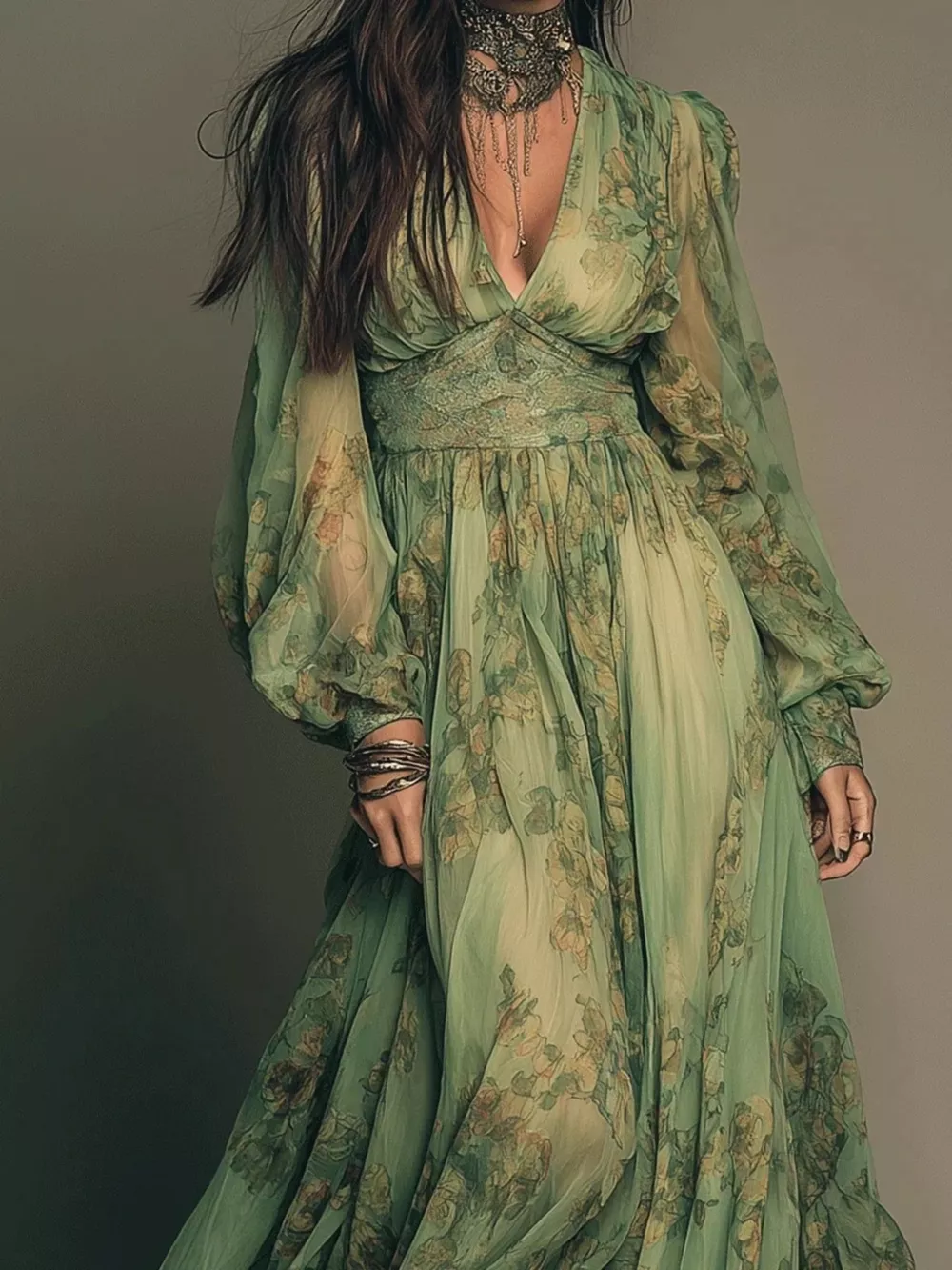 Floral Print V-Neck Maxi Dress, image 2