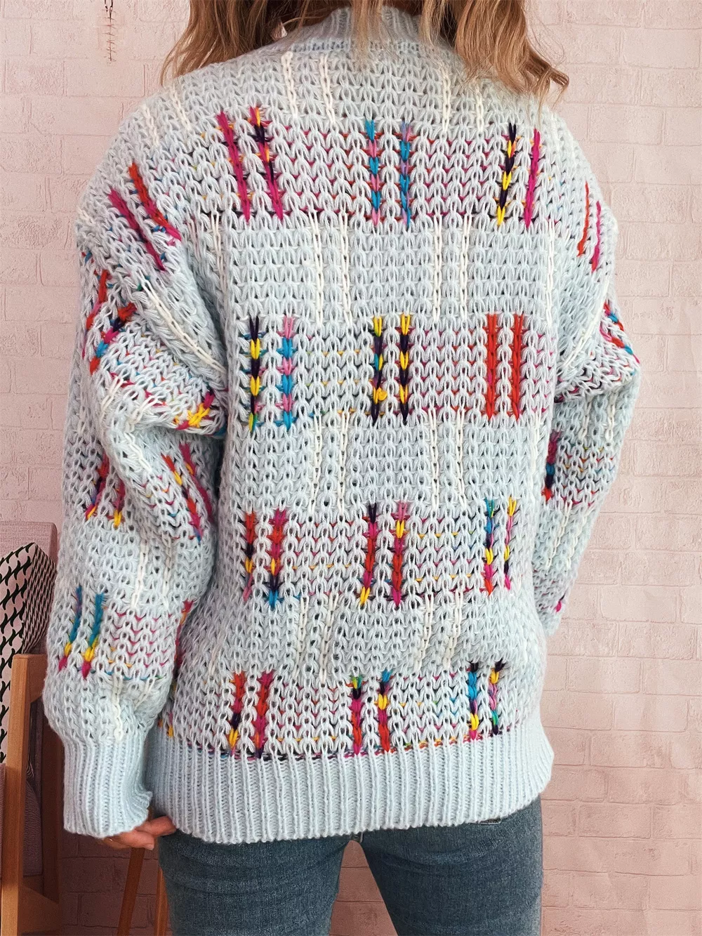 Colorful Round Neck Long Sleeve Sweater, image 11