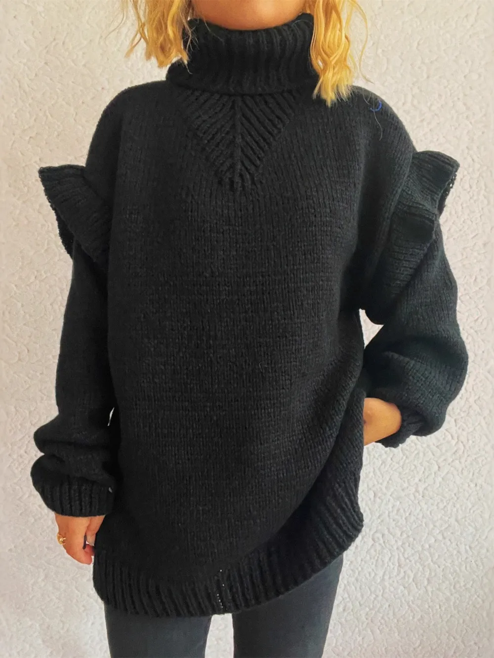 Ruffled Turtleneck Long Sleeve Sweater, image 28