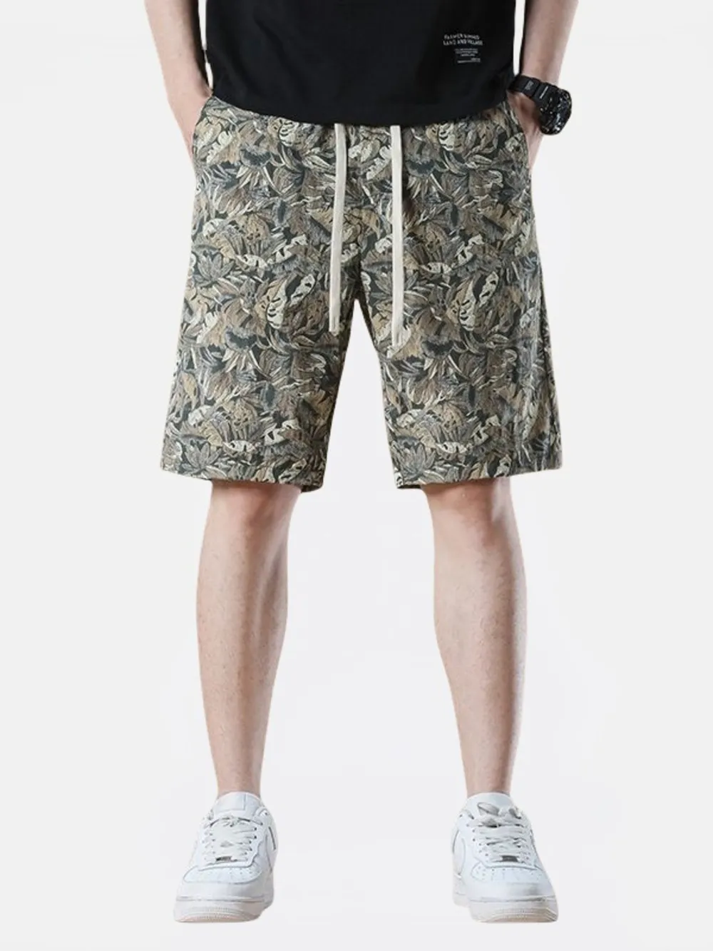Men's Plus Size Drawstring Printed Wide-Leg Shorts, image 2