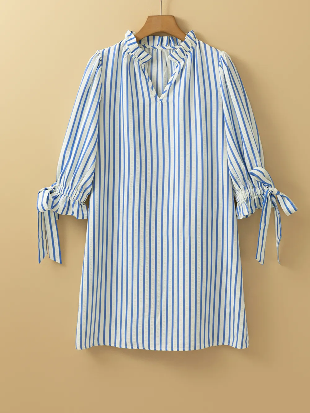 Stripe Knotted Sleeve Notched Shift Mini Dress, image 11