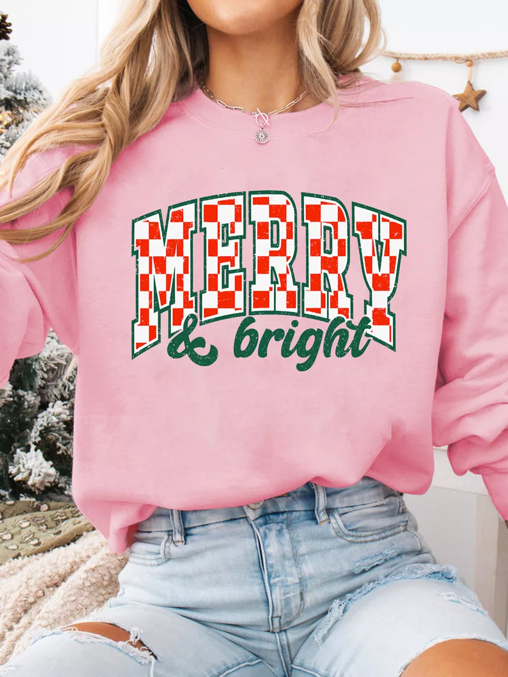 MERRY & Bright Graphic Christmas Long Sleeve Sweatshirt, image 4