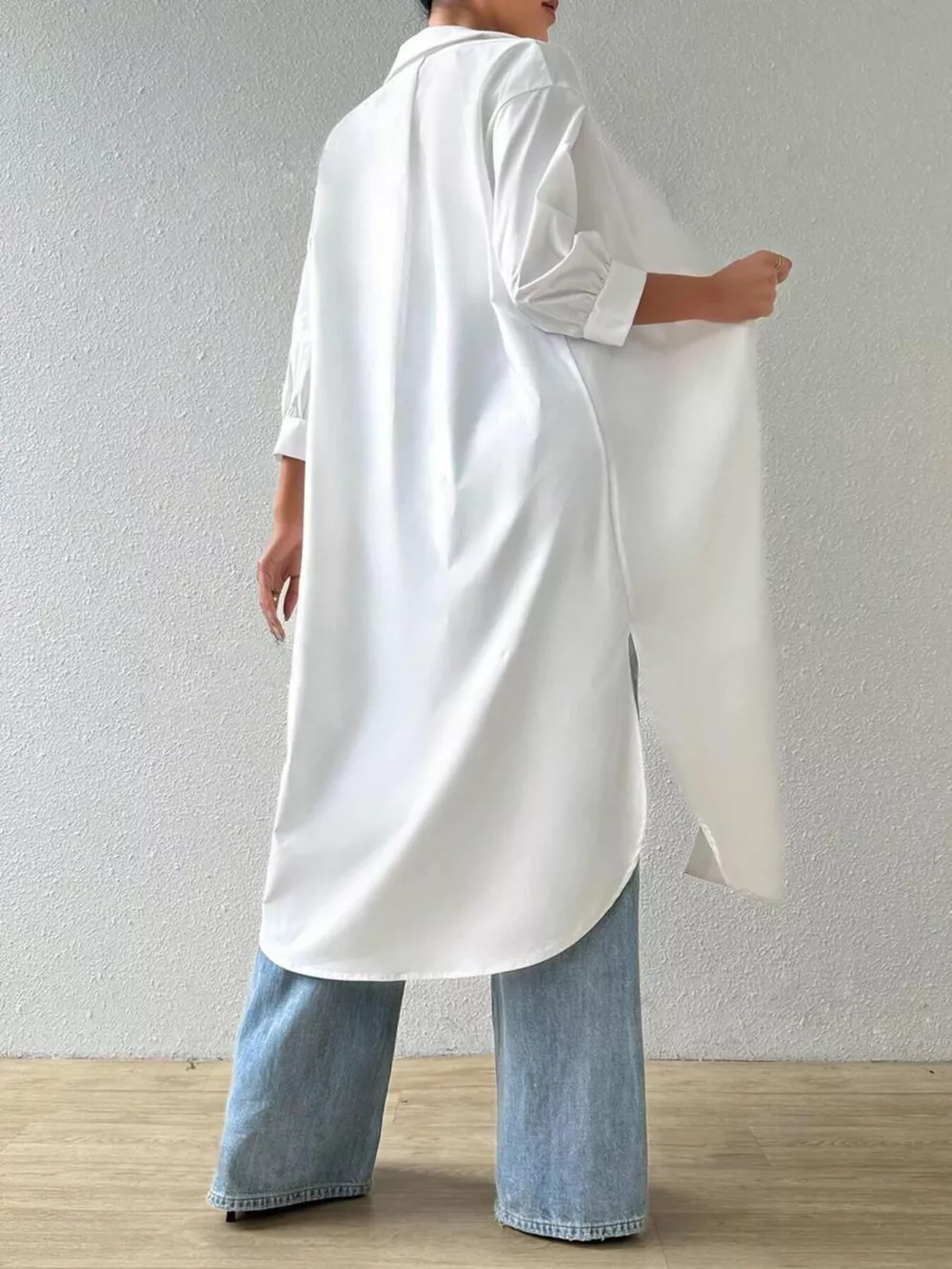 Button-Up Long Sleeve Longline Shirt, image 8