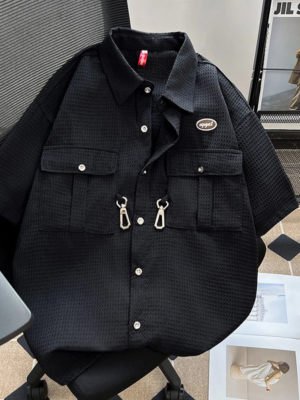 Men's Plus Size Waffle Texture Button Up Shirt