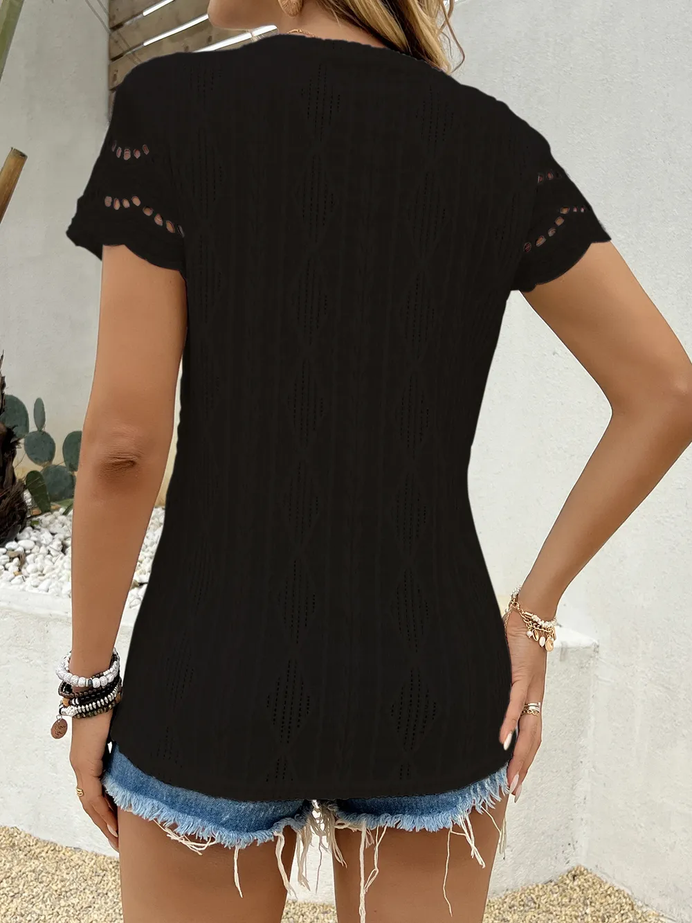 Crochet Lace Short Sleeve T-Shirt, image 34