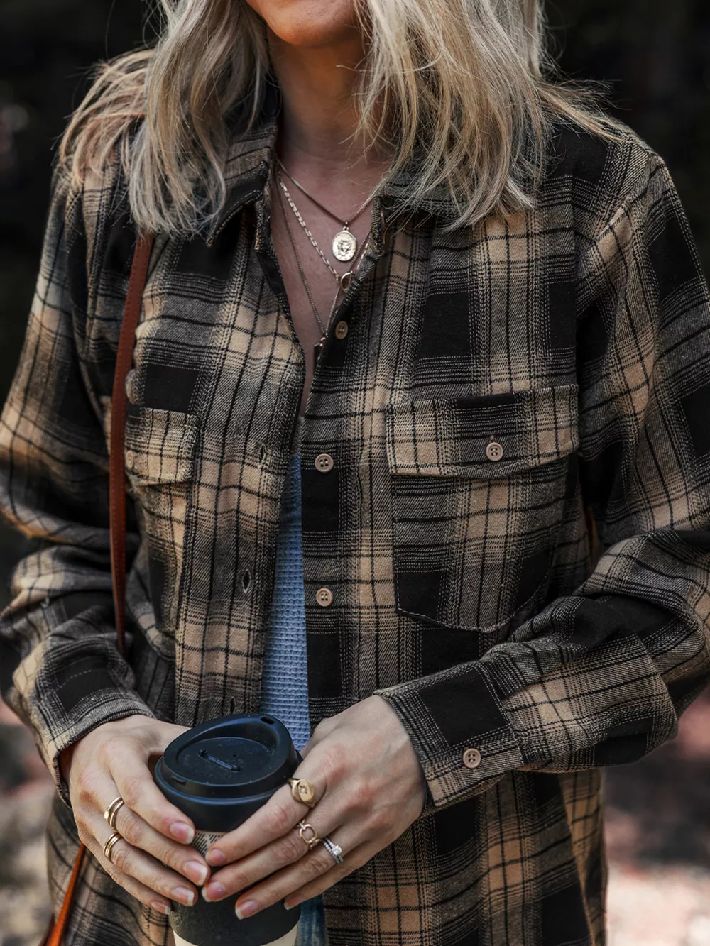 Plaid Double Flap Pocket Brushed Shacket, image 8
