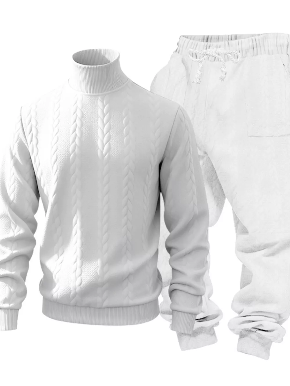 Men's Full Size Cable Knit Mock Neck Sweater and Joggers Set Plus Size, image 19