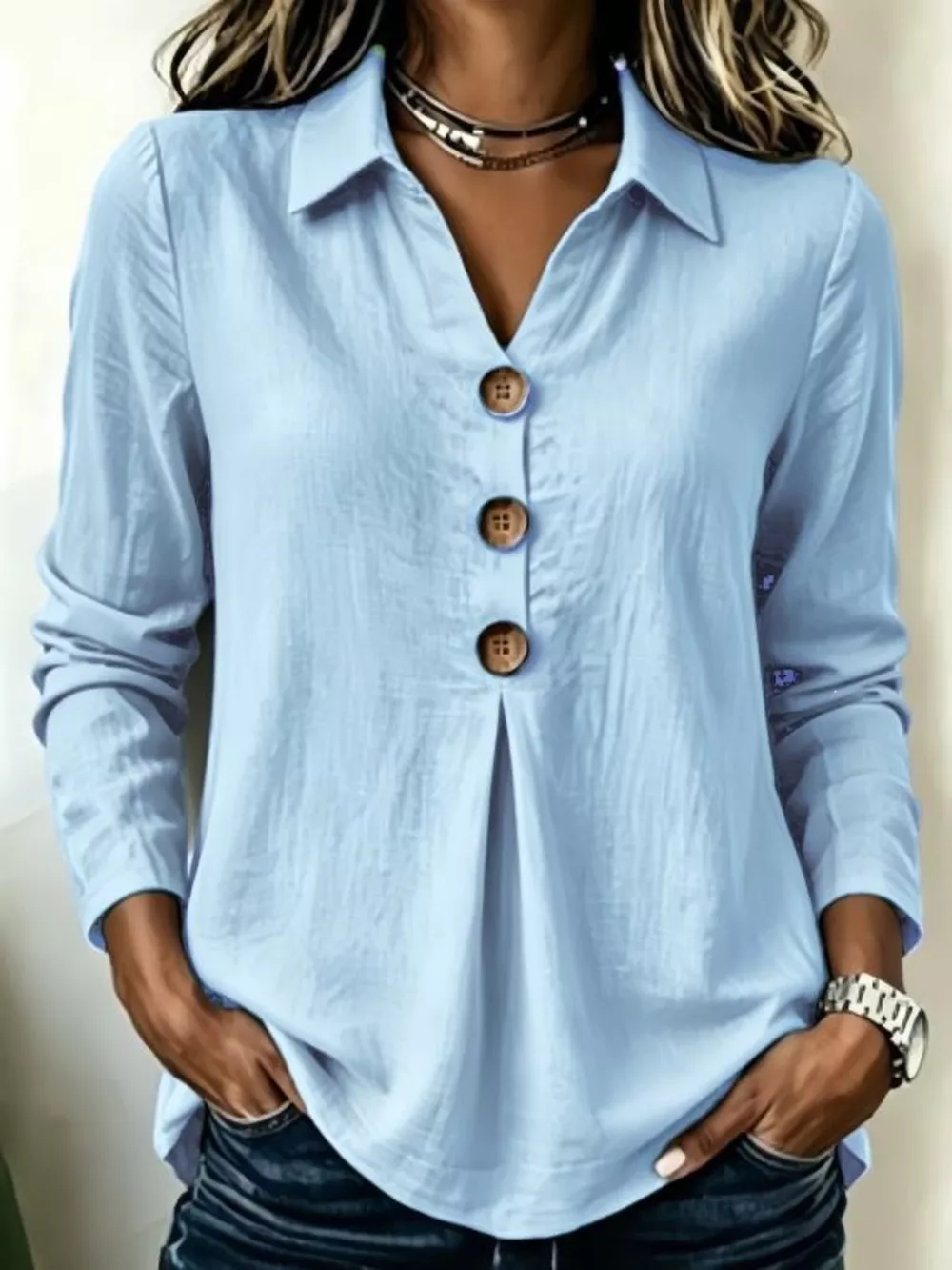 Button Detail Long Sleeve Blouse, image 5