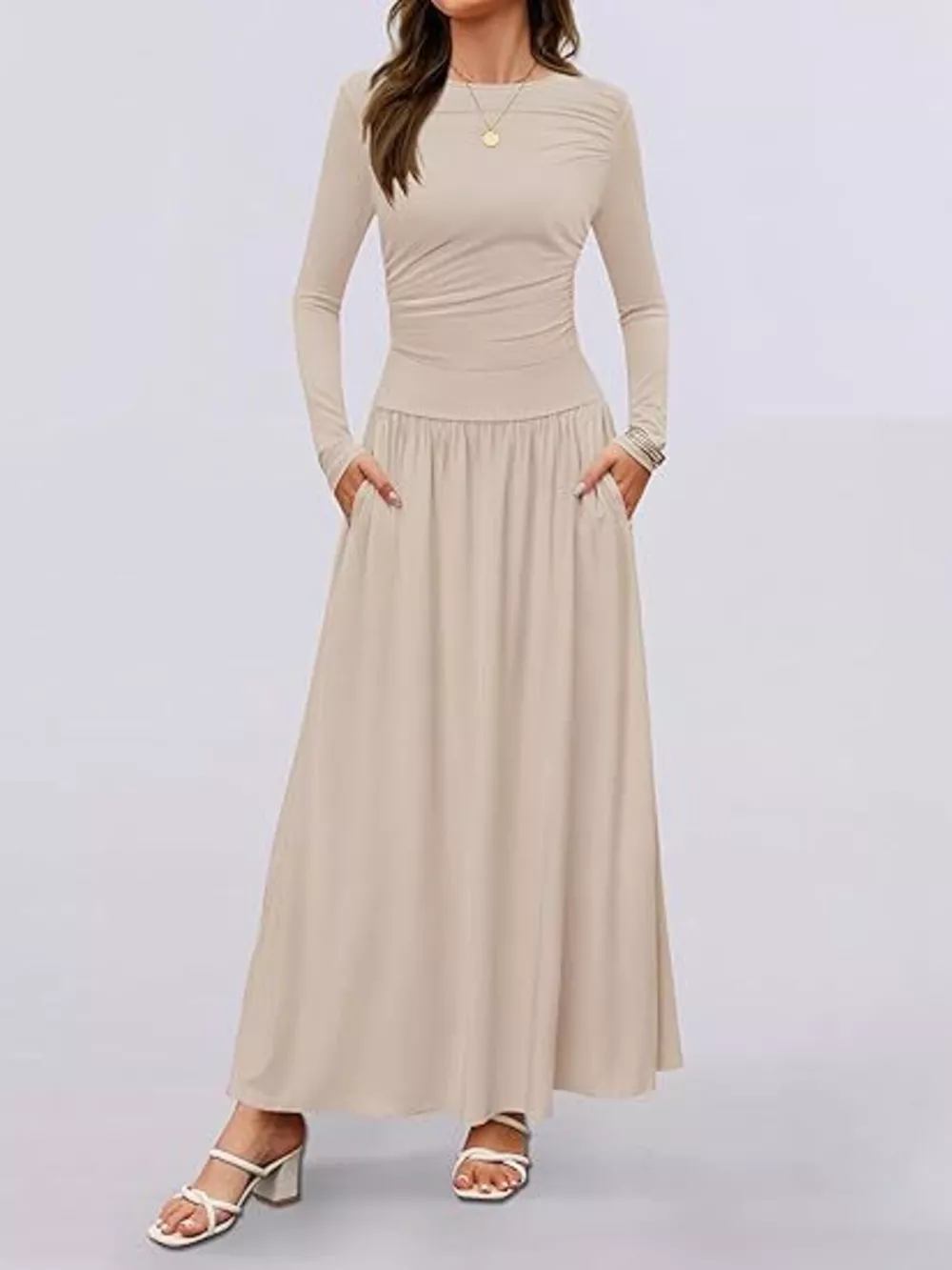 Long Sleeve Maxi Dress with Pockets, image 2