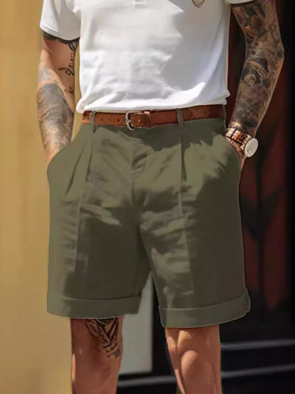 Men's Full Size Classic Pleated Shorts Plus Size, image 2