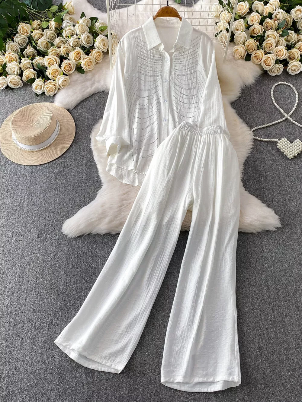 Rhinestone Button Up Shirt and Pants Set, image 5