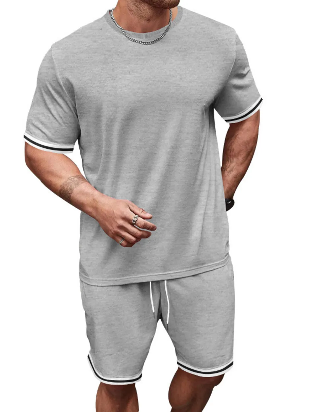 Men's Full Size Striped Short Sleeve Tee and Shorts Set Plus Size, image 13