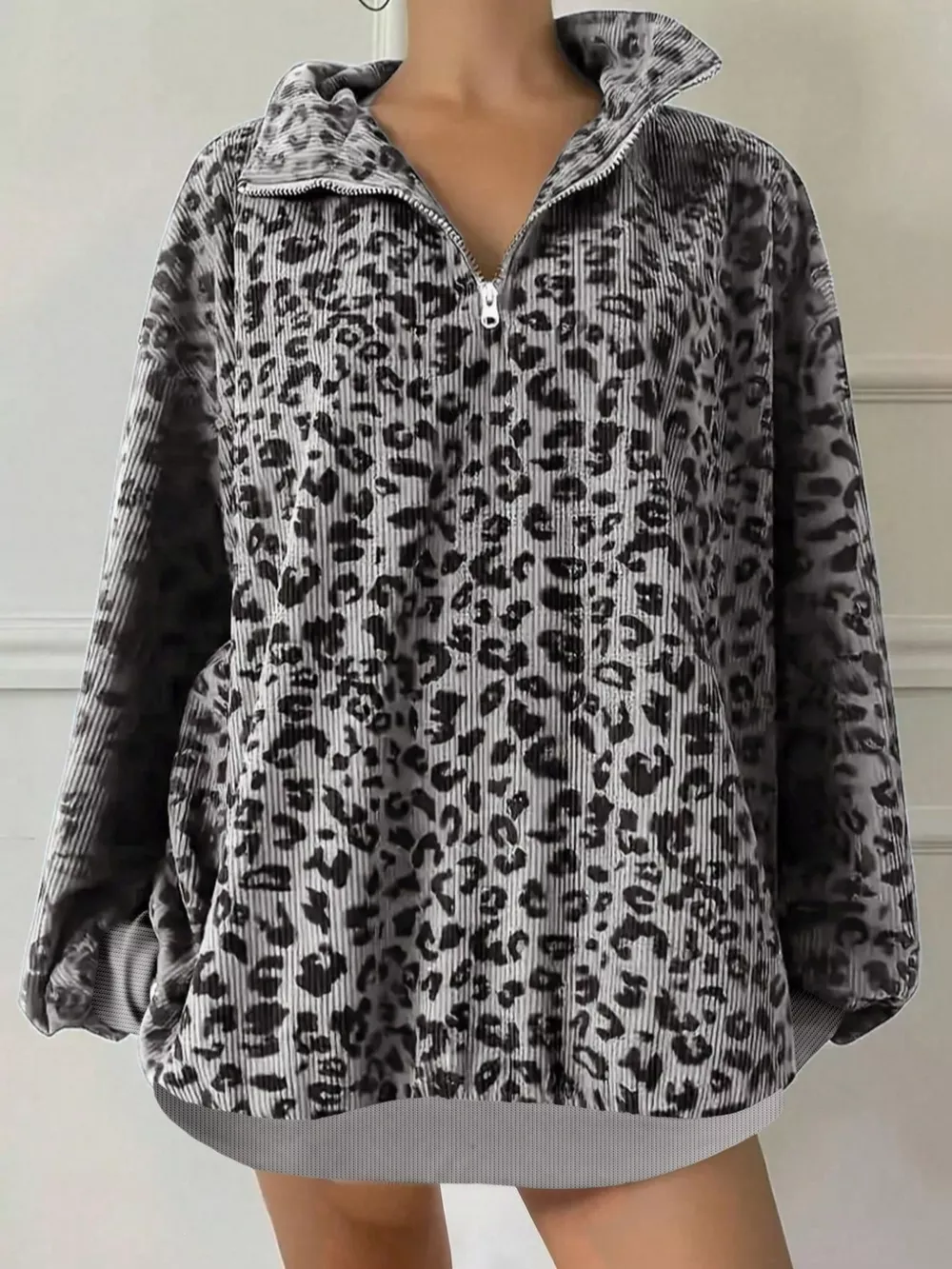 Leopard Print Quarter-Zip Sweatshirt, image 4
