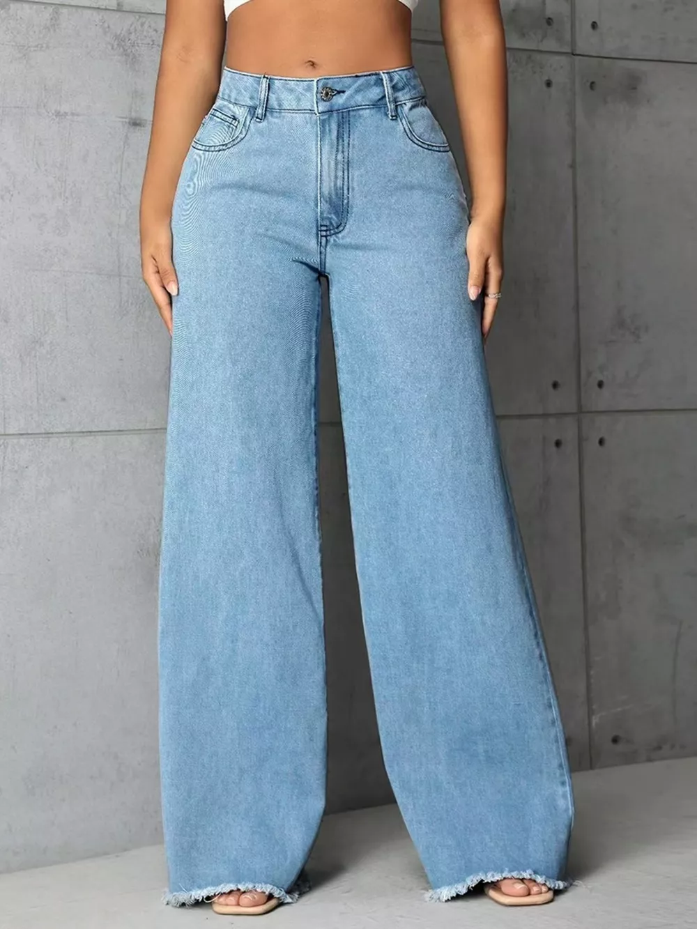 Full Size High-Waisted Wide Leg Raw Hem Jeans Plus Size, image 3