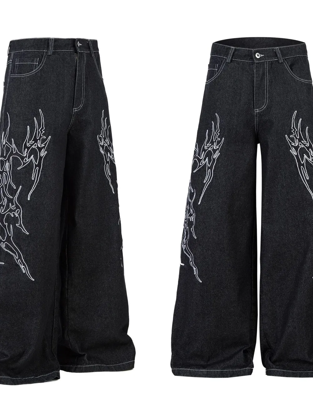 Men's Embroidered Wide Leg Baggy Jeans, image 4