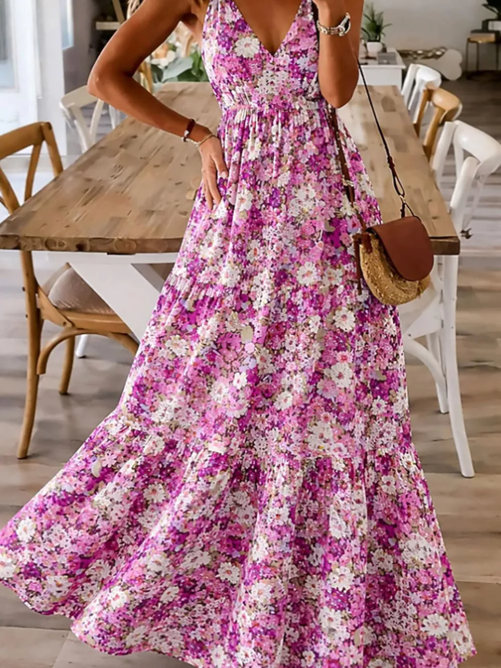 Floral Print Maxi Dress with Spaghetti Straps, image 13