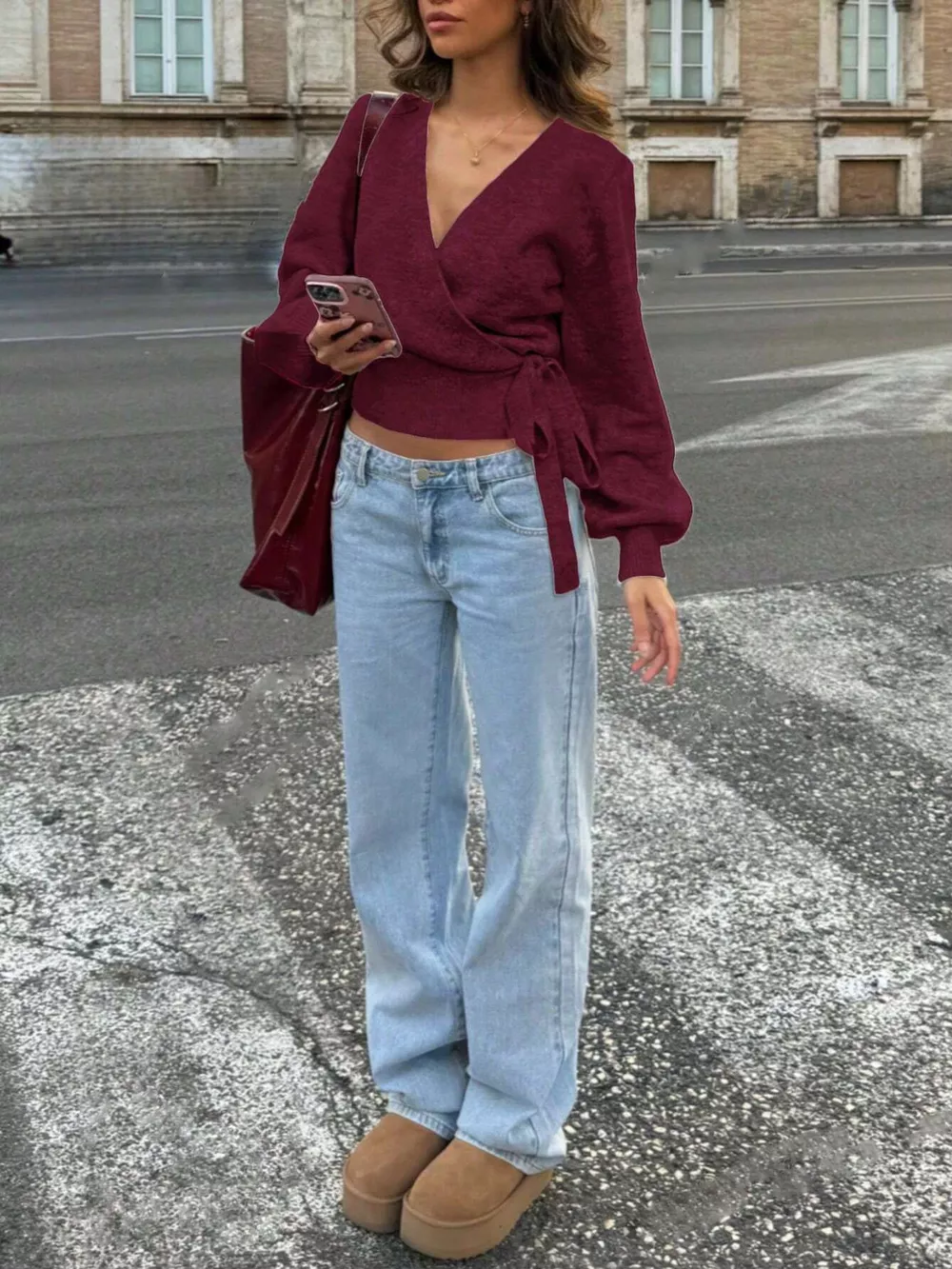 Tie Waist Surplice Sweater, image 12
