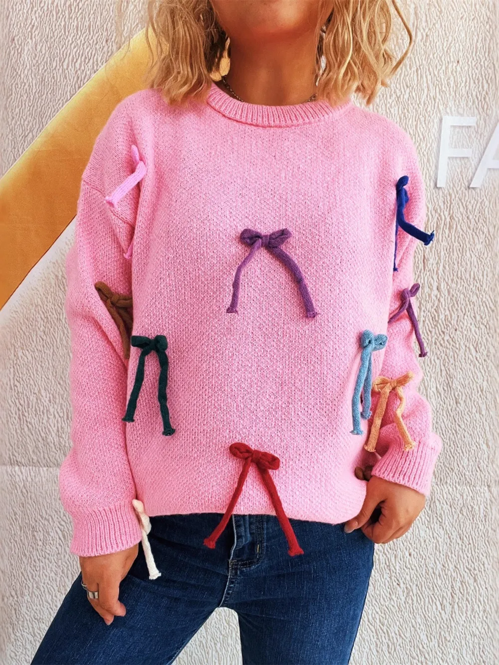 Colorful Bow Round Neck Sweater, image 10