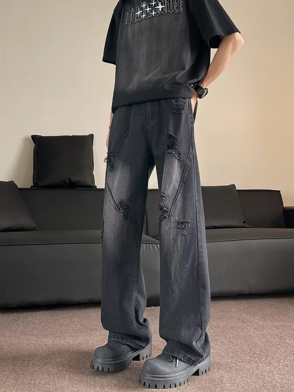 Men's Full Size Distressed Wide Leg Jeans Plus Size, image 6