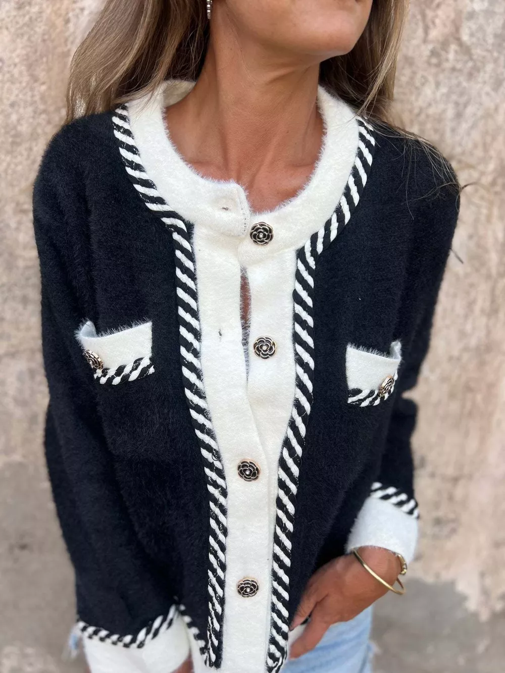 Contrast Trim Button Up Cardigan, image 3
