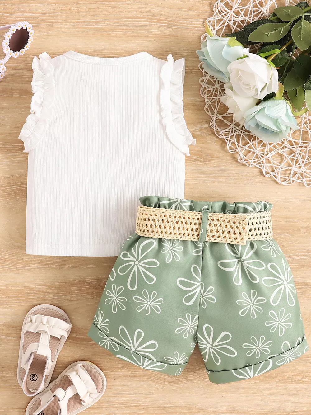 Children's Frill Sleeveless Top and Belt Shorts Set, image 5