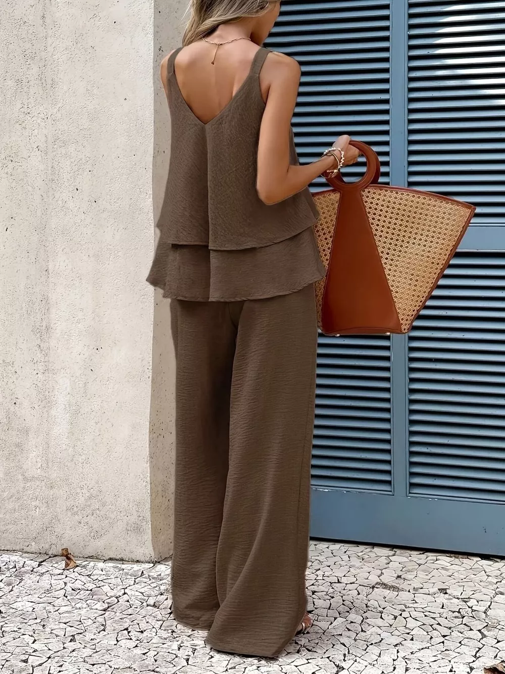 V-Neck Top and Wide-Leg Pants Set, image 7