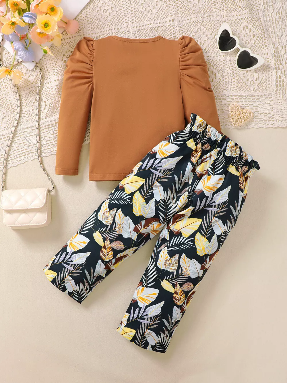 Children's Graphic Top & Floral Pants Set, image 2