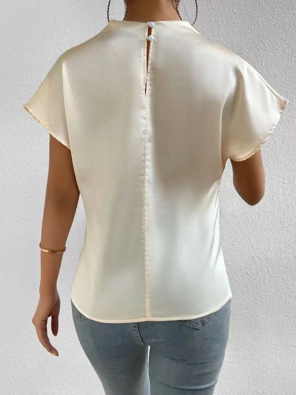 Mock Neck Short Sleeve Satin Blouse, image 4