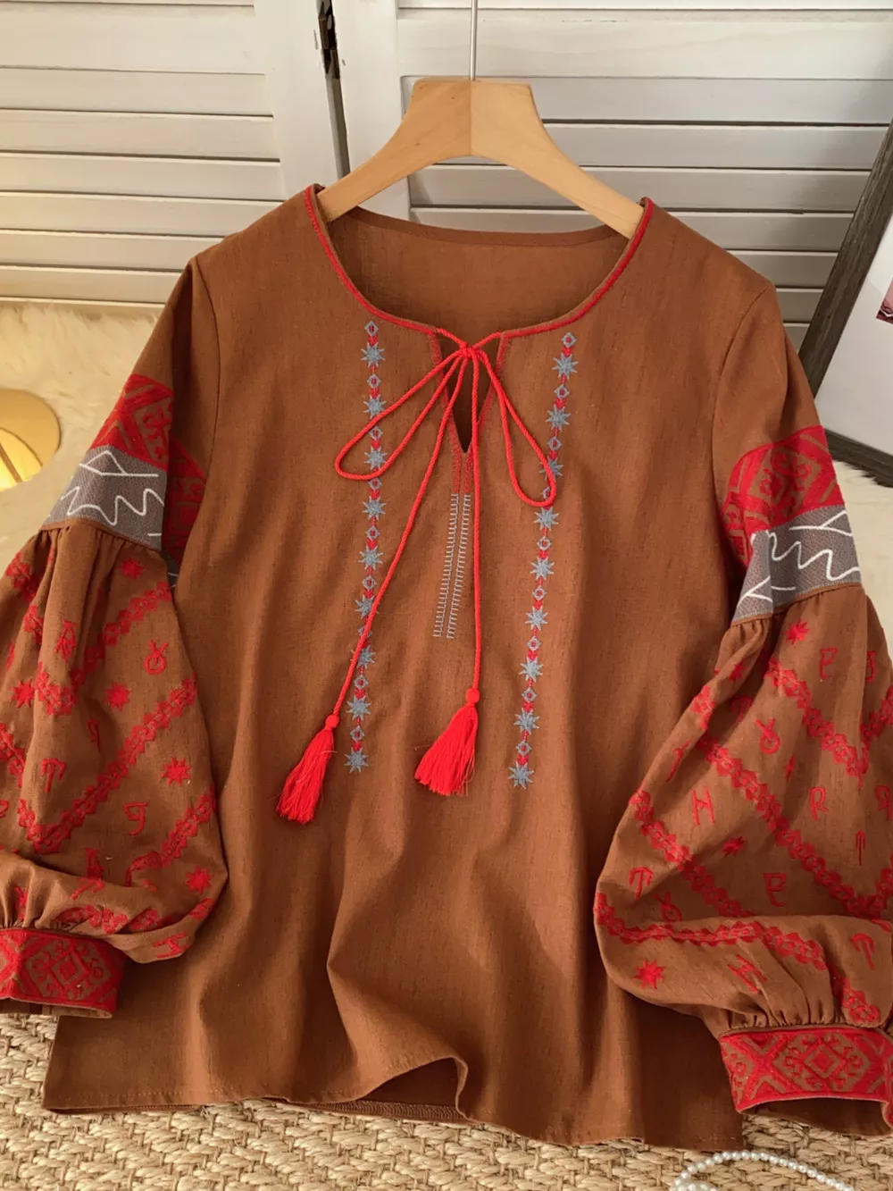 Embroidered Tie Neck Blouse, image 13