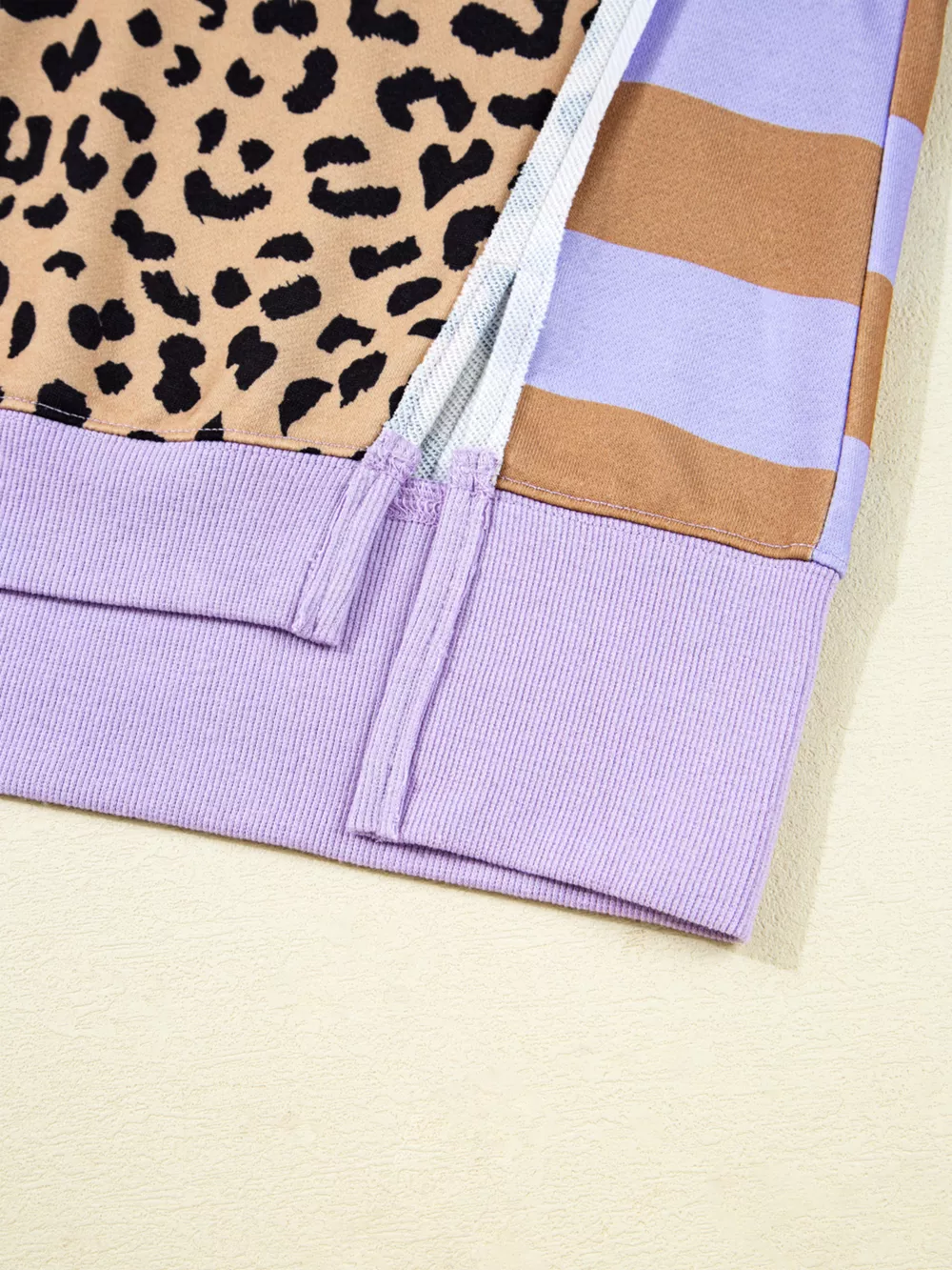 Stripe Color Block Patchwork Leopard Casual Sweatshirt with Slits, image 12